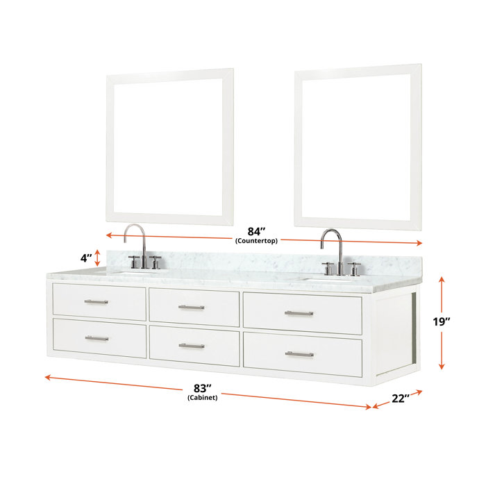 Lexora 84'' Wall Mounted Double Bathroom Vanity with Marble Vanity Top Wayfair